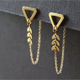 Retro Triangular Leaf Chain Tassel Earrings Trendy
