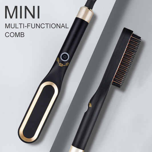 Mini Hair Straightener Brush +Ceramic Hot Comb Electric Beard Hair Styling Tool