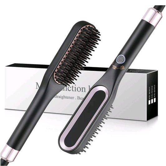 Mini Hair Straightener Brush +Ceramic Hot Comb Electric Beard Hair Styling Tool