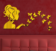 3D Acrylic Angel Fairy with Butterfly Decorative Mirror for Wall