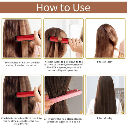 Hair Straightener + Tourmaline Ceramic Mini Flat Iron Frizz Control Styling Tool