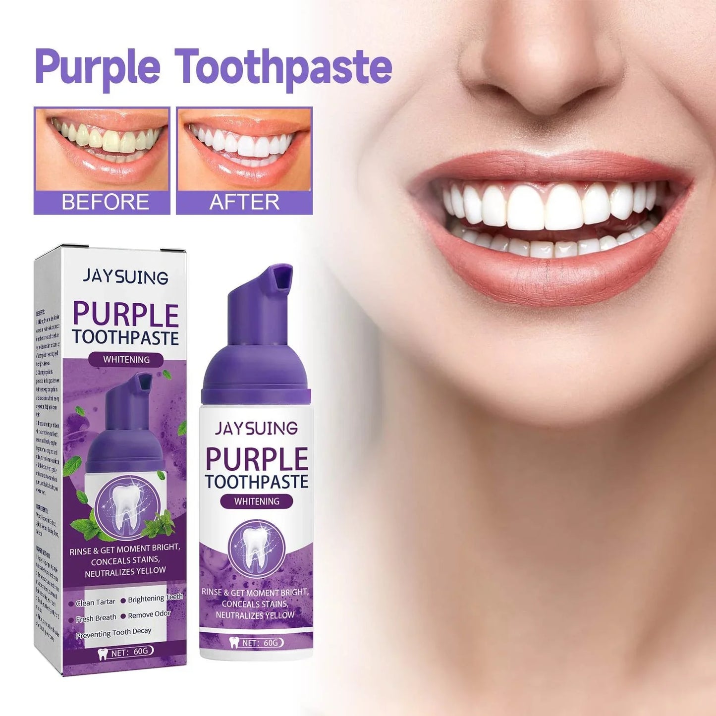Jaysuing Purple Color Correcting Whitening Toothpaste Gentle Daily Use Formula