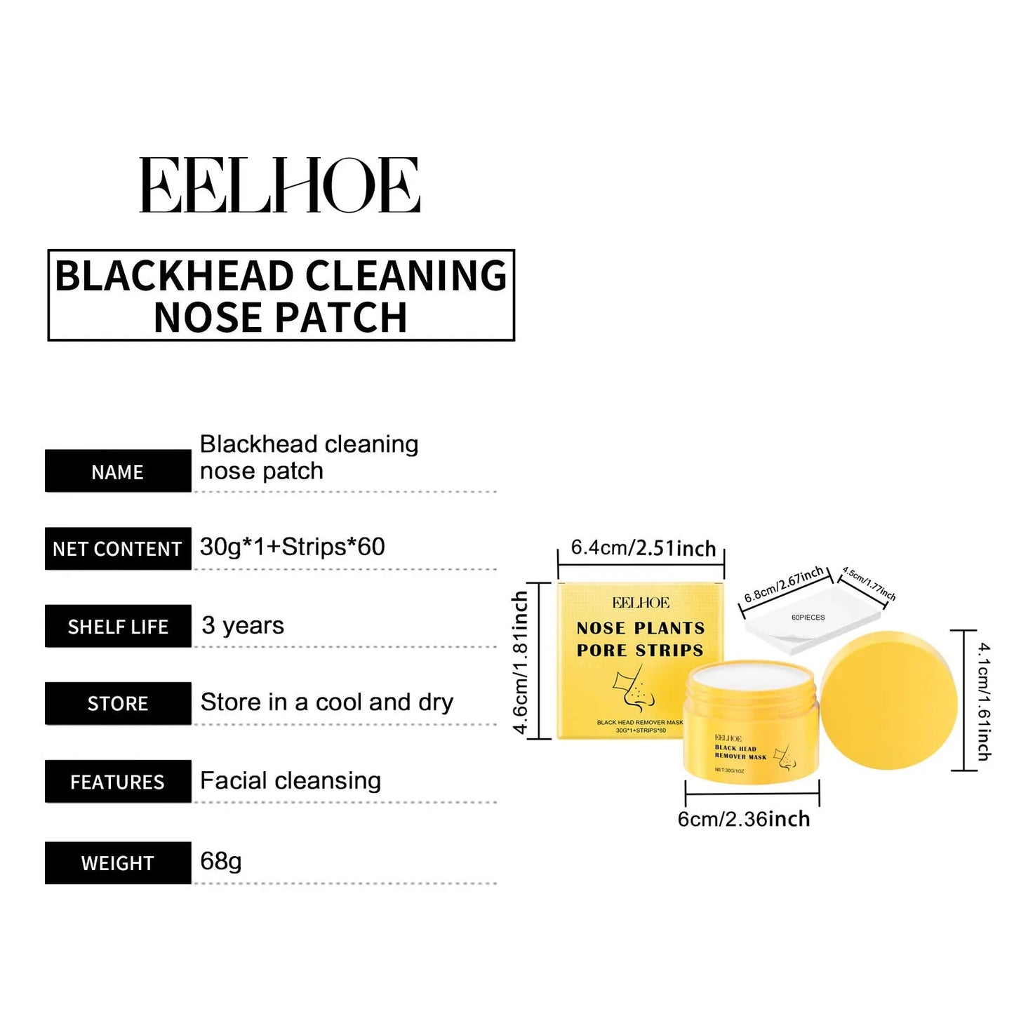 EELHOE Nose Plant Pore Strips Blackhead Remover Mask Kit 60 Pieces