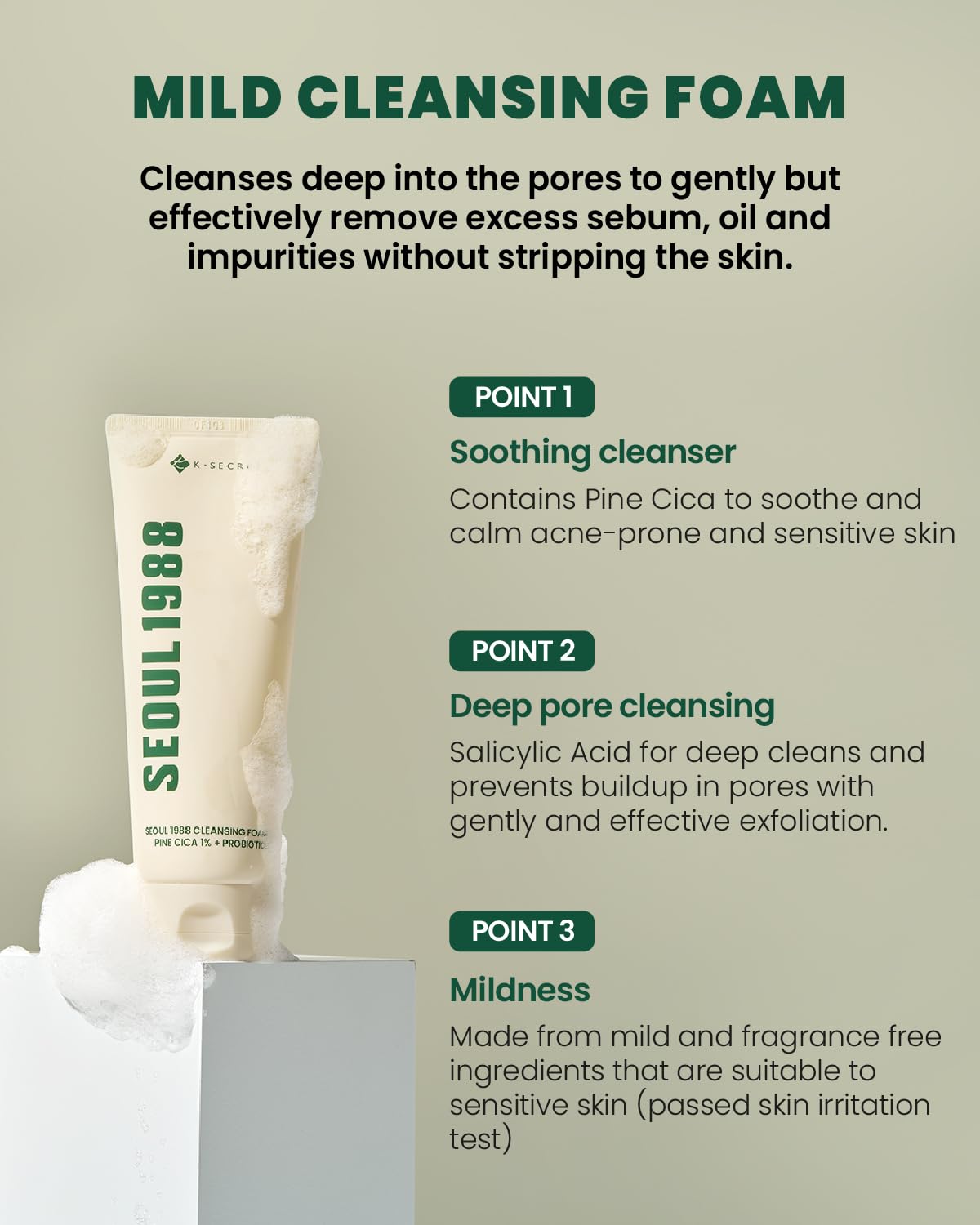 Seoul 1988 Pine Cica Cleansing Foam Probiotics Gentle Facial Cleanser