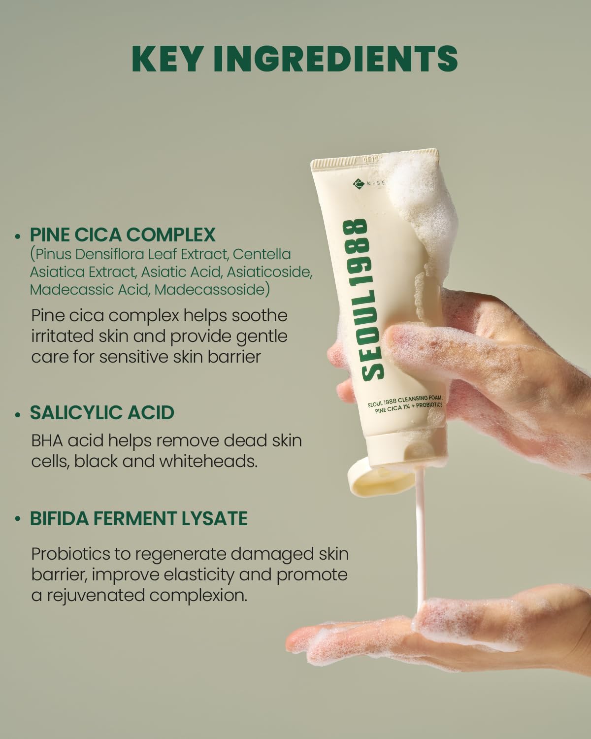 Seoul 1988 Pine Cica Cleansing Foam Probiotics Gentle Facial Cleanser