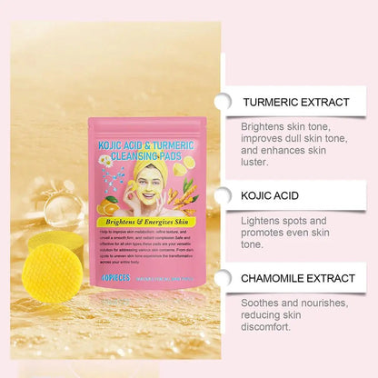 Turmeric Acid Cleaning Pads Kojic Acid Brightening Cleansing Pads 40 Pieces