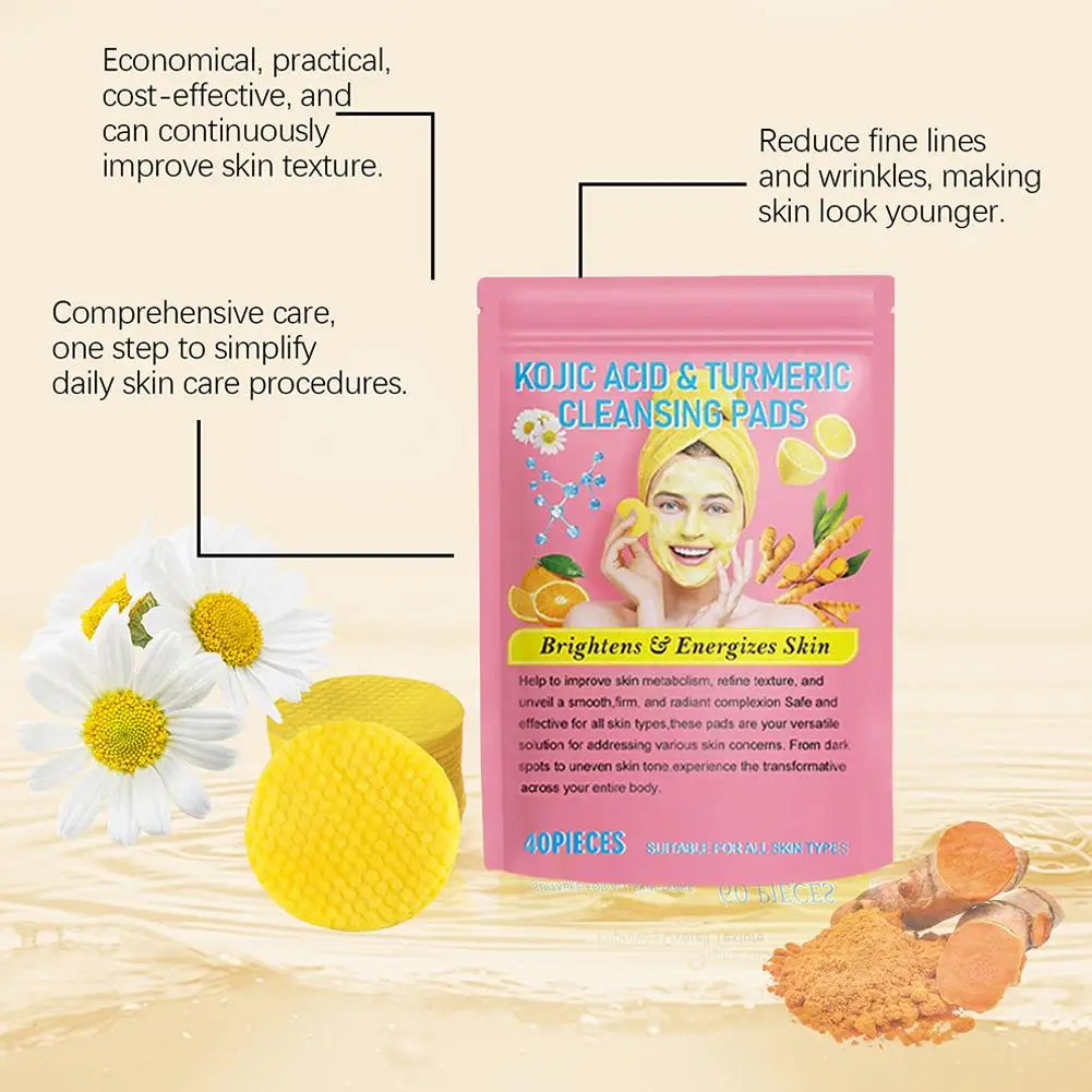 Turmeric Acid Cleaning Pads Kojic Acid Brightening Cleansing Pads 40 Pieces