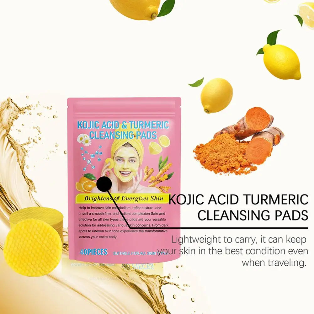 Turmeric Acid Cleaning Pads Kojic Acid Brightening Cleansing Pads 40 Pieces