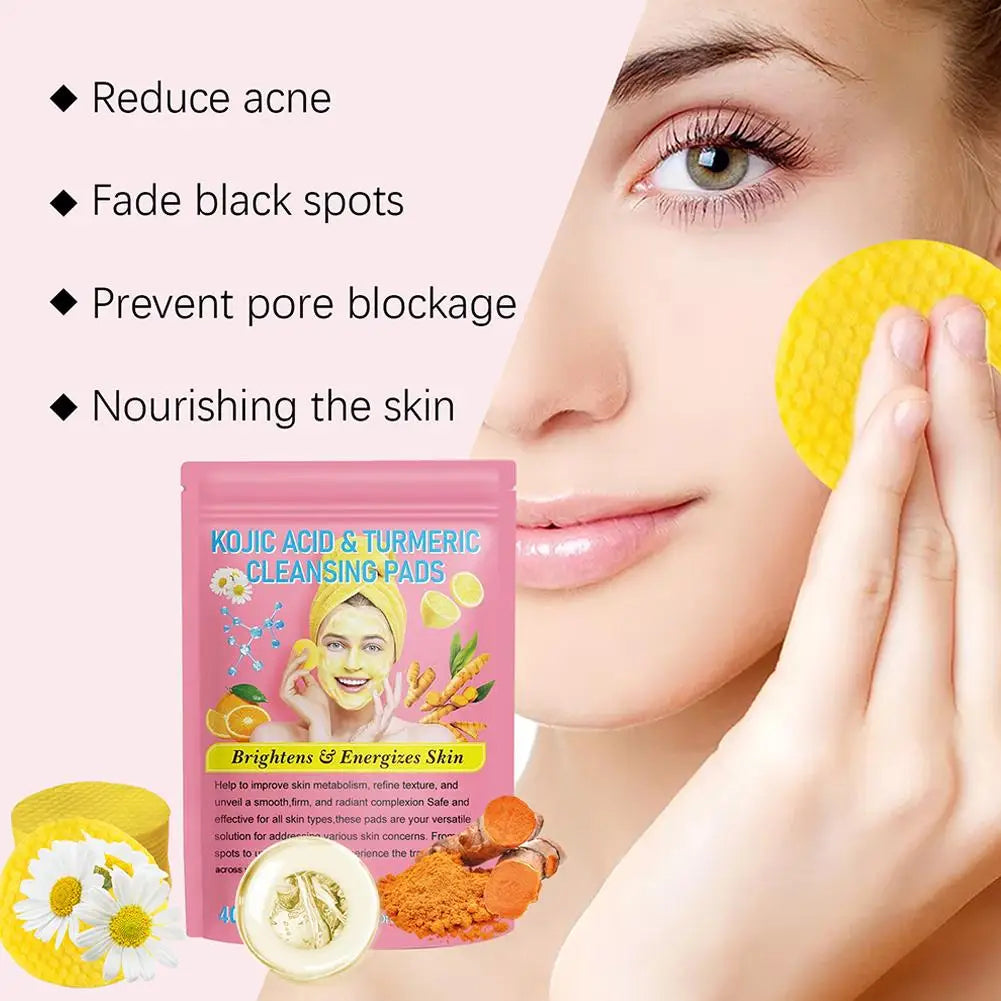 Turmeric Acid Cleaning Pads Kojic Acid Brightening Cleansing Pads 40 Pieces