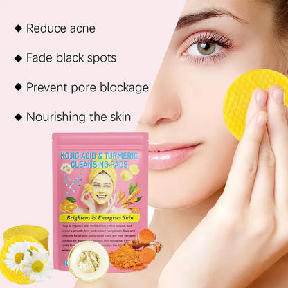 Turmeric Acid Cleaning Pads Kojic Acid Brightening Cleansing Pads 40 Pieces