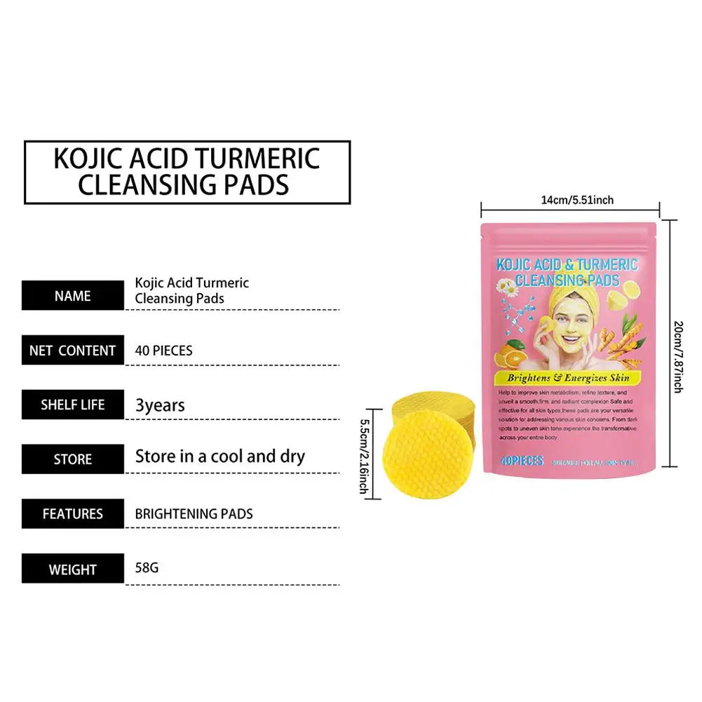 Turmeric Acid Cleaning Pads Kojic Acid Brightening Cleansing Pads 40 Pieces