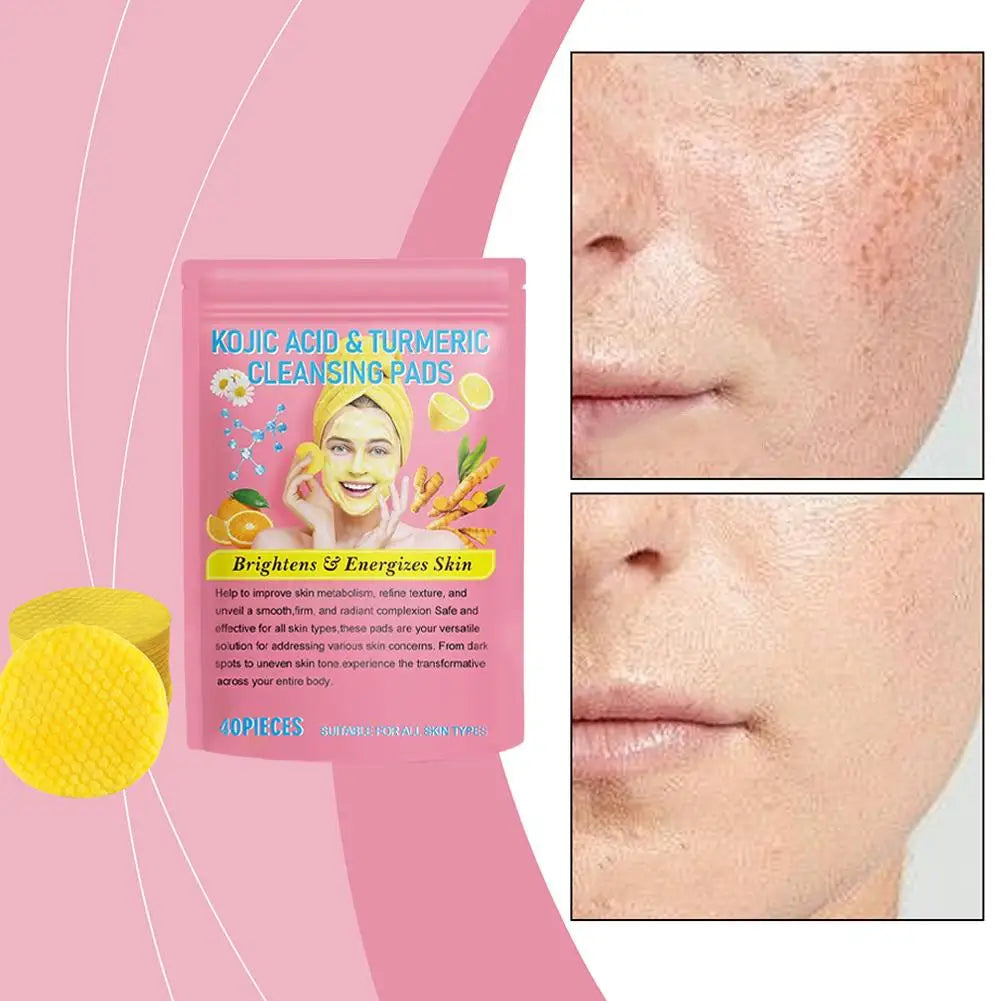Turmeric Acid Cleaning Pads Kojic Acid Brightening Cleansing Pads 40 Pieces