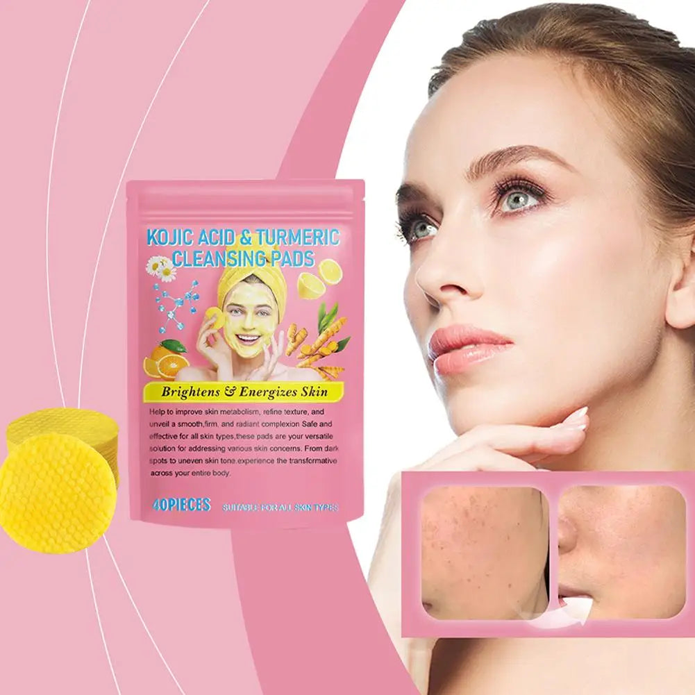 Turmeric Acid Cleaning Pads Kojic Acid Brightening Cleansing Pads 40 Pieces