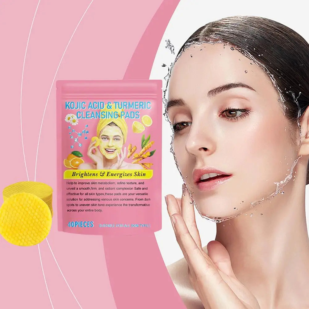 Turmeric Acid Cleaning Pads Kojic Acid Brightening Cleansing Pads 40 Pieces